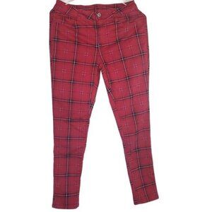 ARIZONA JEAN CO Womens Pants SZ Jr.  7 Plaid Red Soft Y2K Goth Punk Midrise‎